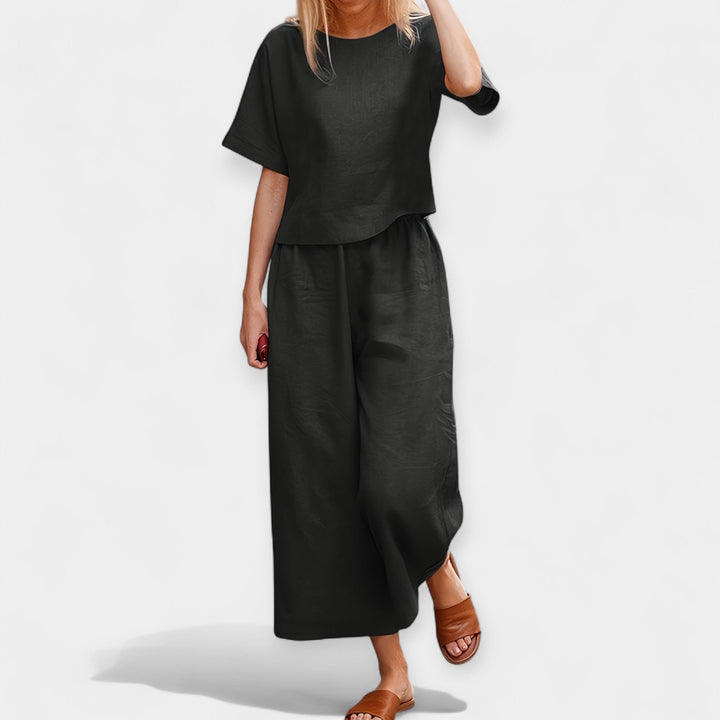 Airy Pants Set with Short-Sleeve Top
