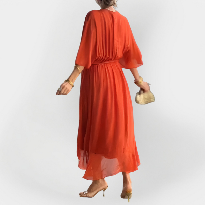 Chiffon Dress with V-Neck