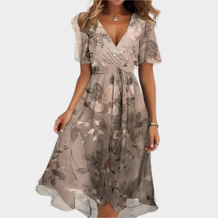 Airy Dress with Floral Design and V-Neck