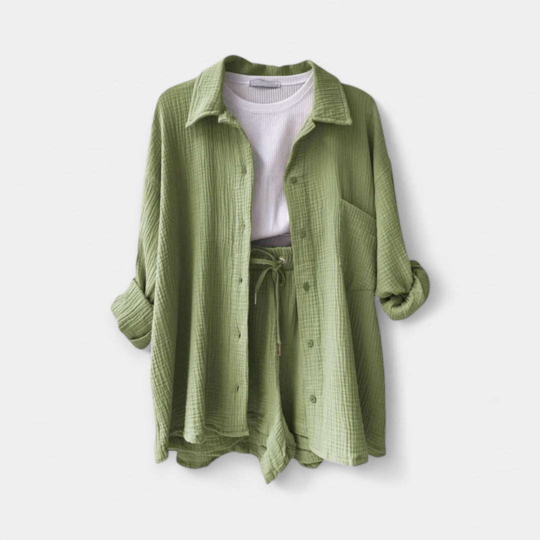 Two-Tone Summer Top and Shorts Set