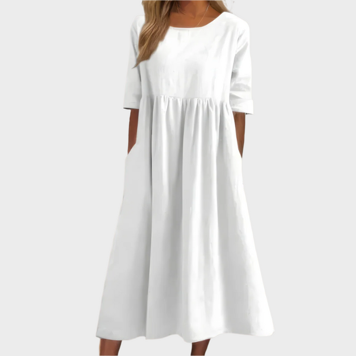 Linen Dress with Short Sleeves and Airy Line