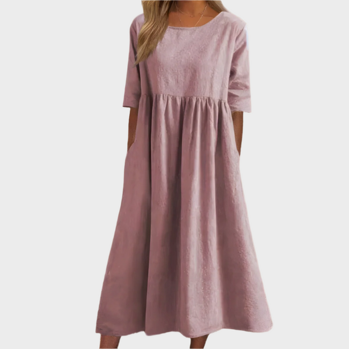 Linen Dress with Short Sleeves and Airy Line