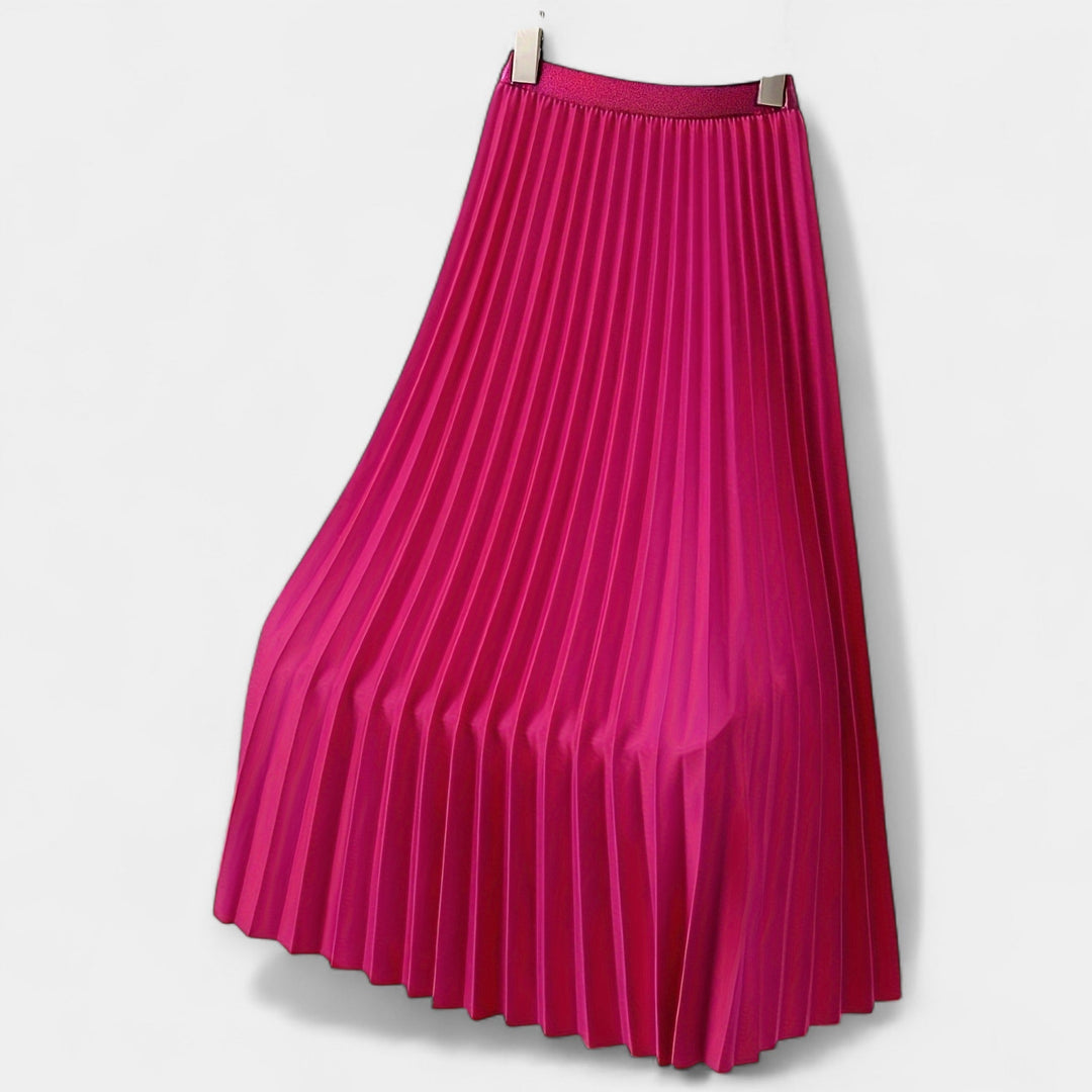 Long Pleated Satin Skirt