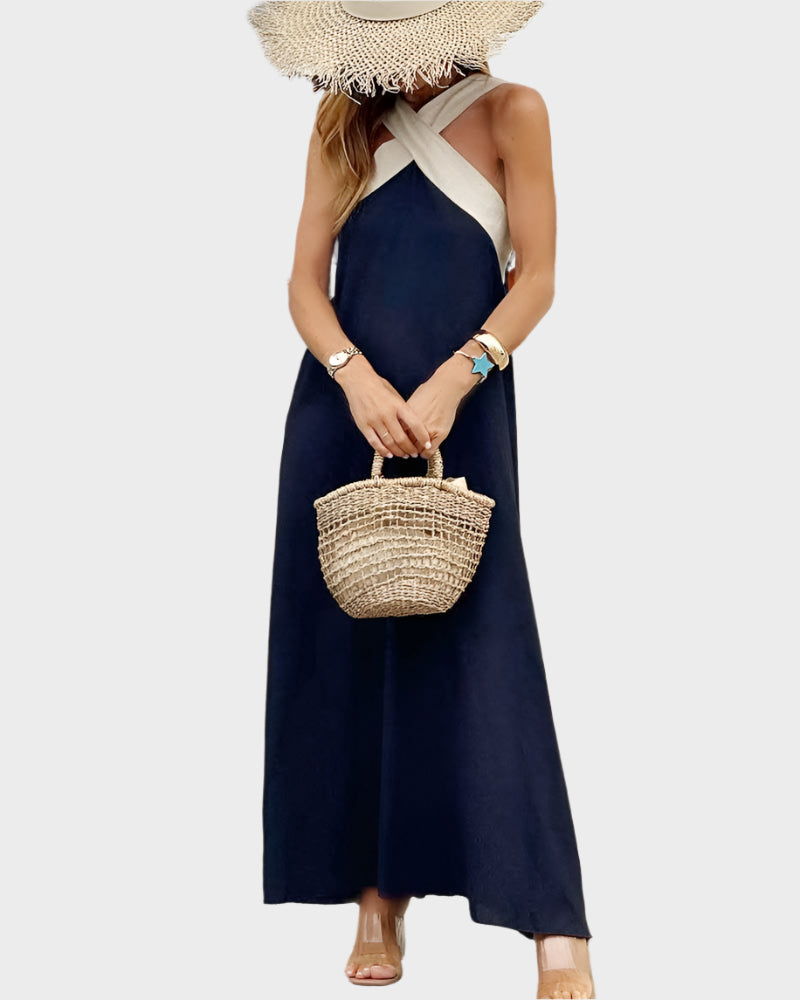 Elegant Dress with Open Back and Modern Cross Neckline