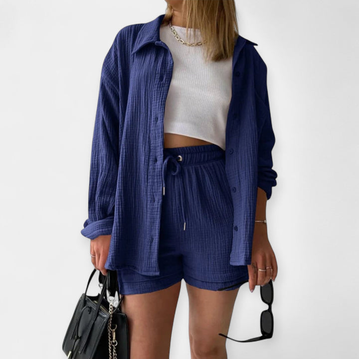 Two-Tone Summer Top and Shorts Set