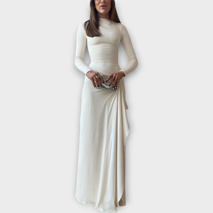 Graceful Long-Sleeve Maxi Dress with Draped Detail