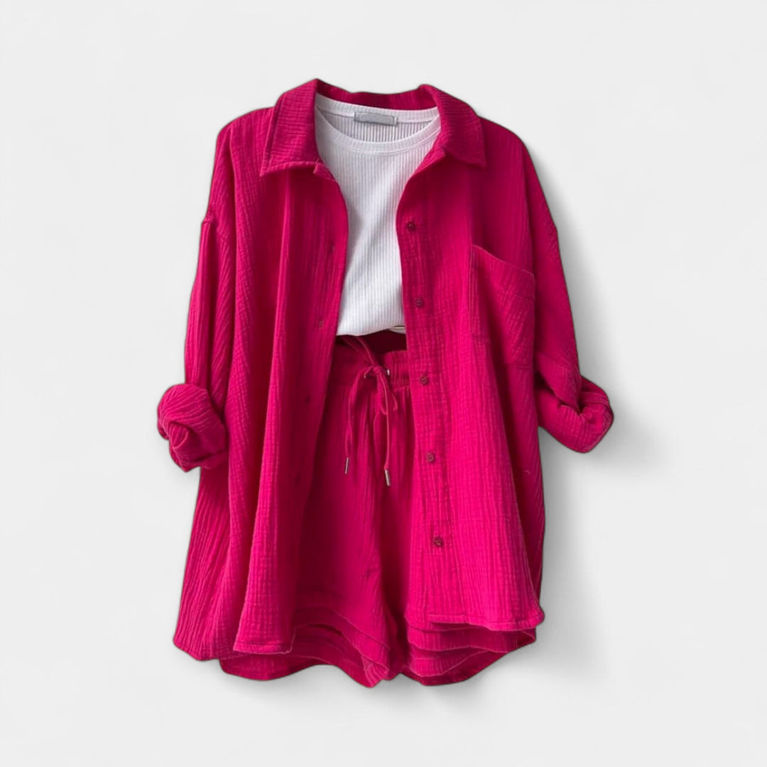 Two-Tone Summer Top and Shorts Set