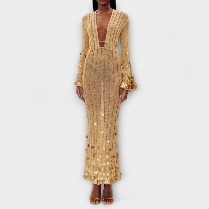 Gold Knit Maxi Dress by Dolly