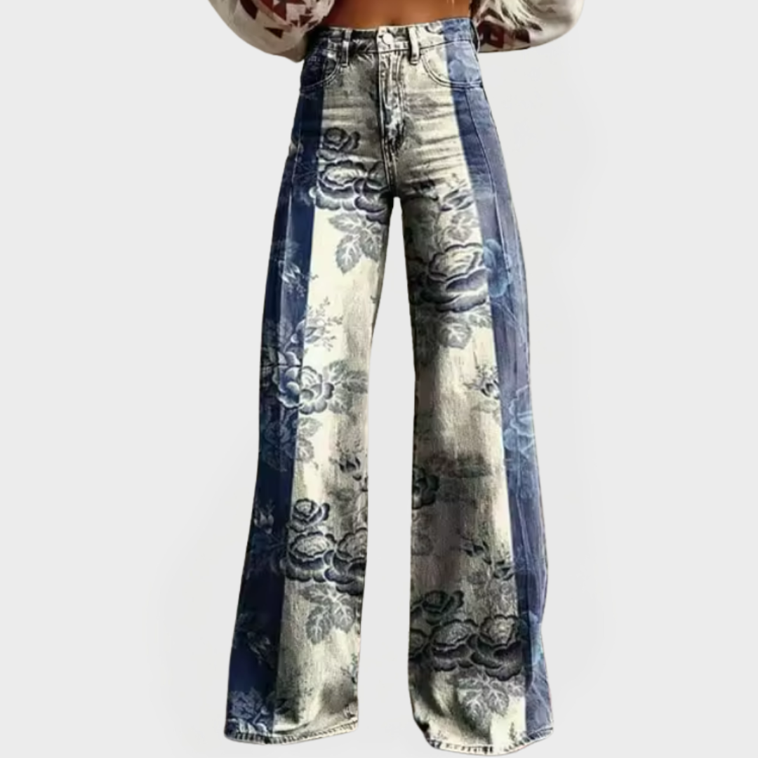 Jeans with Floral Design and Patchwork Style