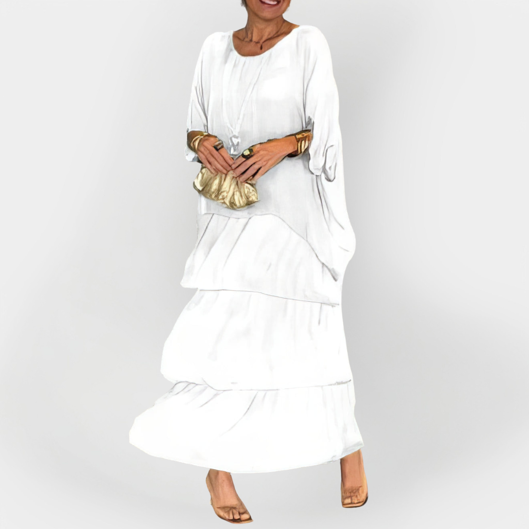 Pleated Dress with Double Layer Effect