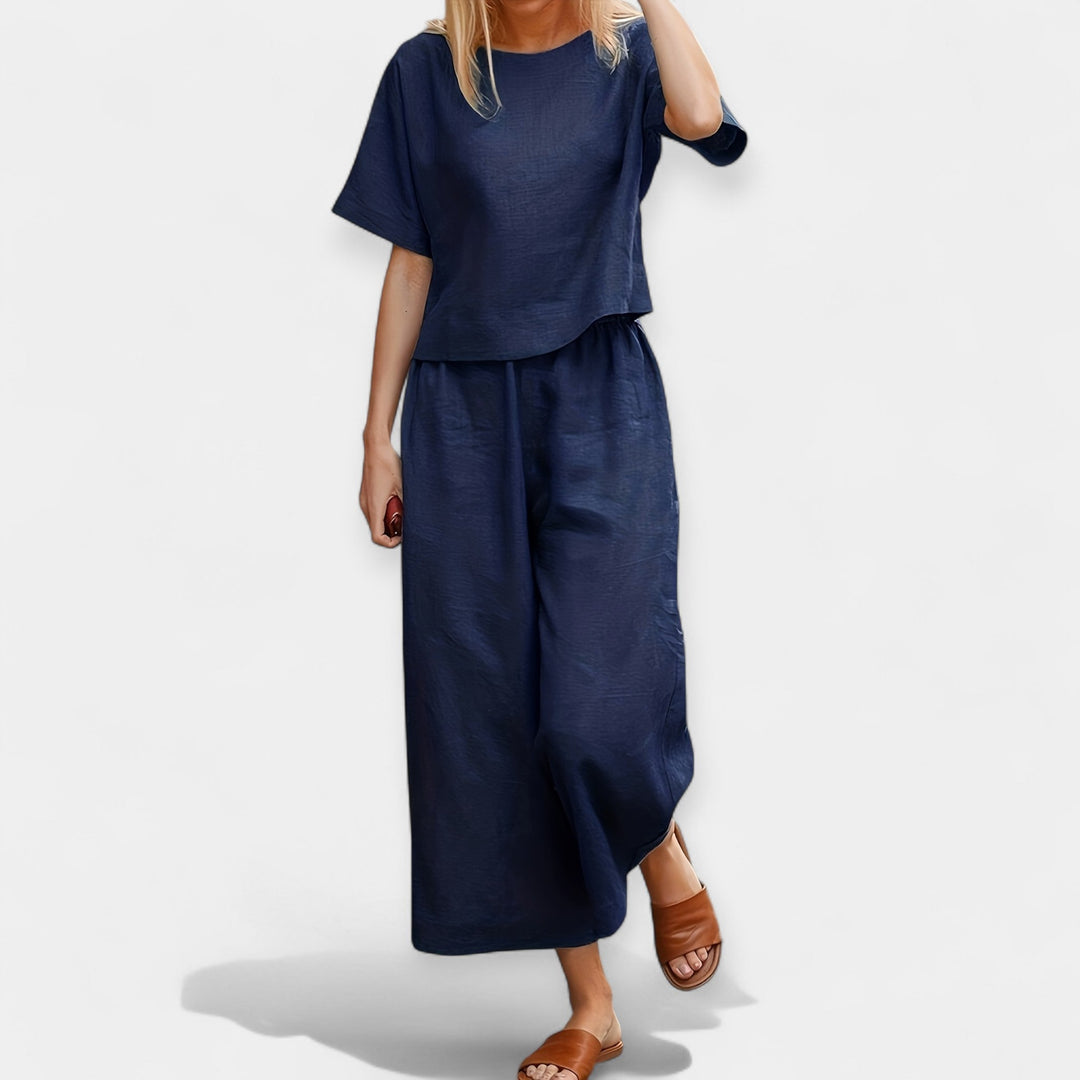 Airy Pants Set with Short-Sleeve Top