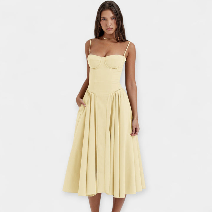 Retro Midi Dress with Thin Straps