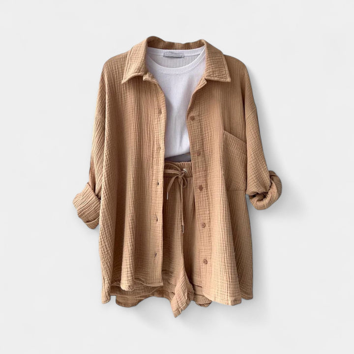 Two-Tone Summer Top and Shorts Set