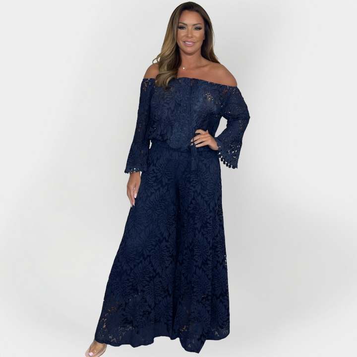 Full-Body Jumpsuit with Off-Shoulder Design and Lace