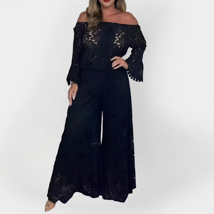 Full-Body Jumpsuit with Off-Shoulder Design and Lace