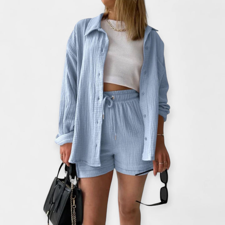 Two-Tone Summer Top and Shorts Set