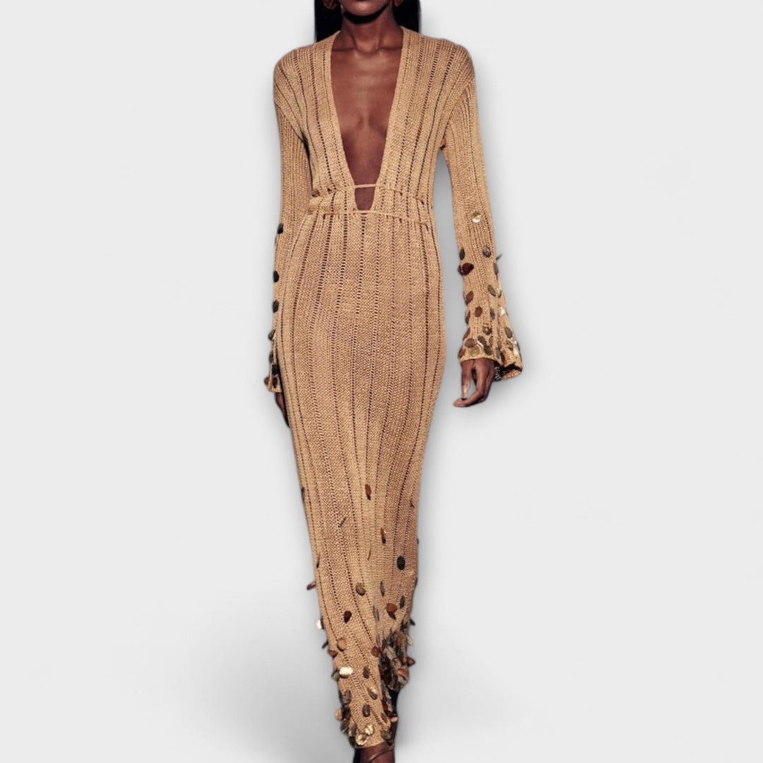 Gold Knit Maxi Dress by Dolly