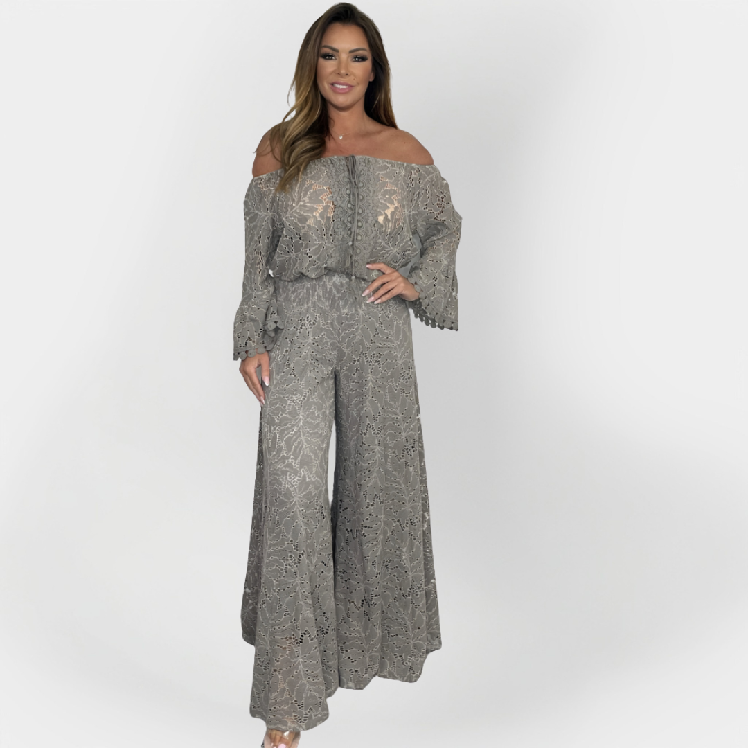 Full-Body Jumpsuit with Off-Shoulder Design and Lace