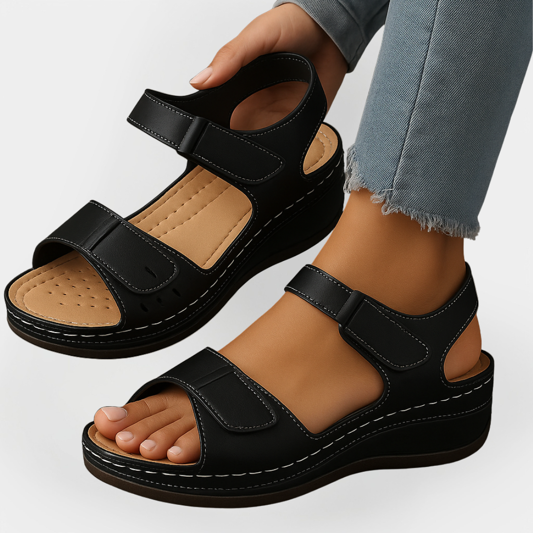 Orthopedic Leather Sandals with Heel