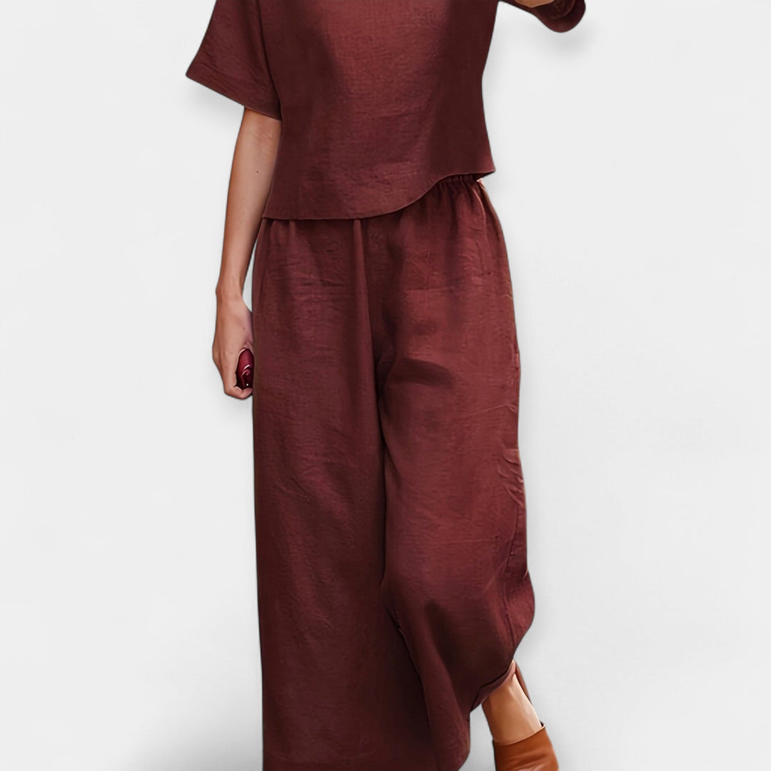 Airy Pants Set with Short-Sleeve Top