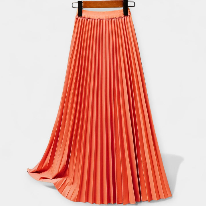 Long Pleated Satin Skirt