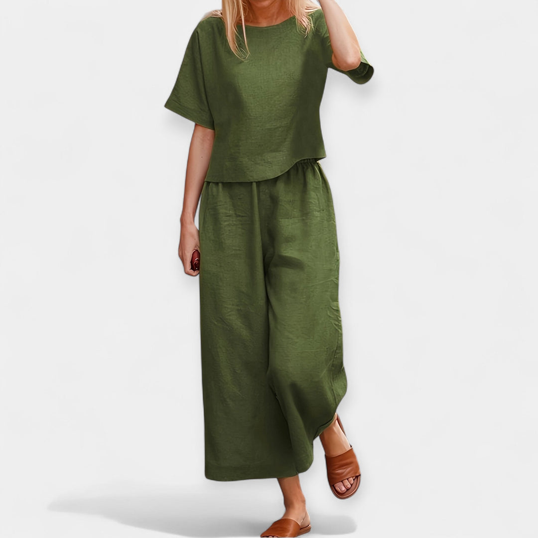Airy Pants Set with Short-Sleeve Top