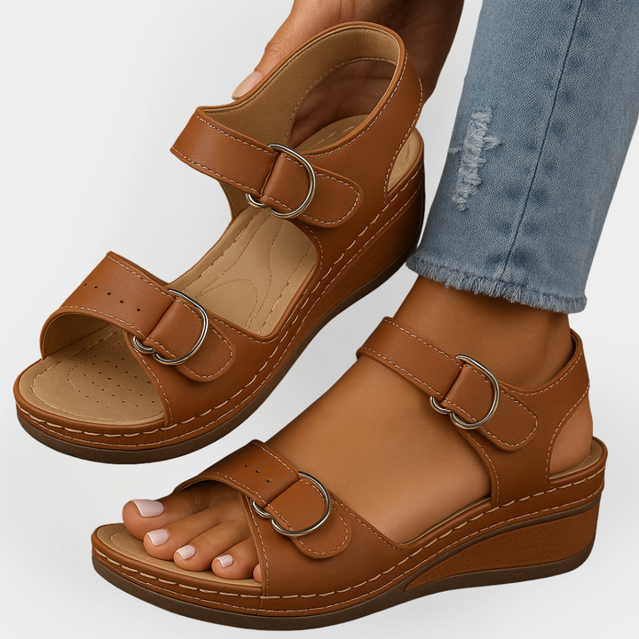 Orthopedic Leather Sandals with Heel