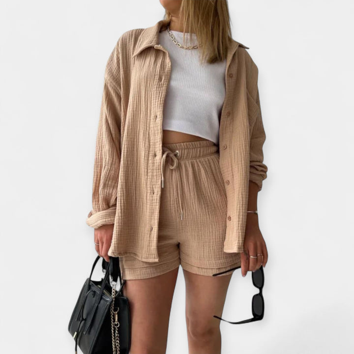 Two-Tone Summer Top and Shorts Set