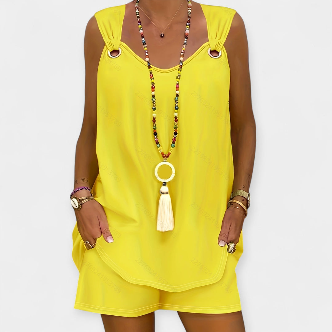 Sleeveless Blouse and Shorts Set