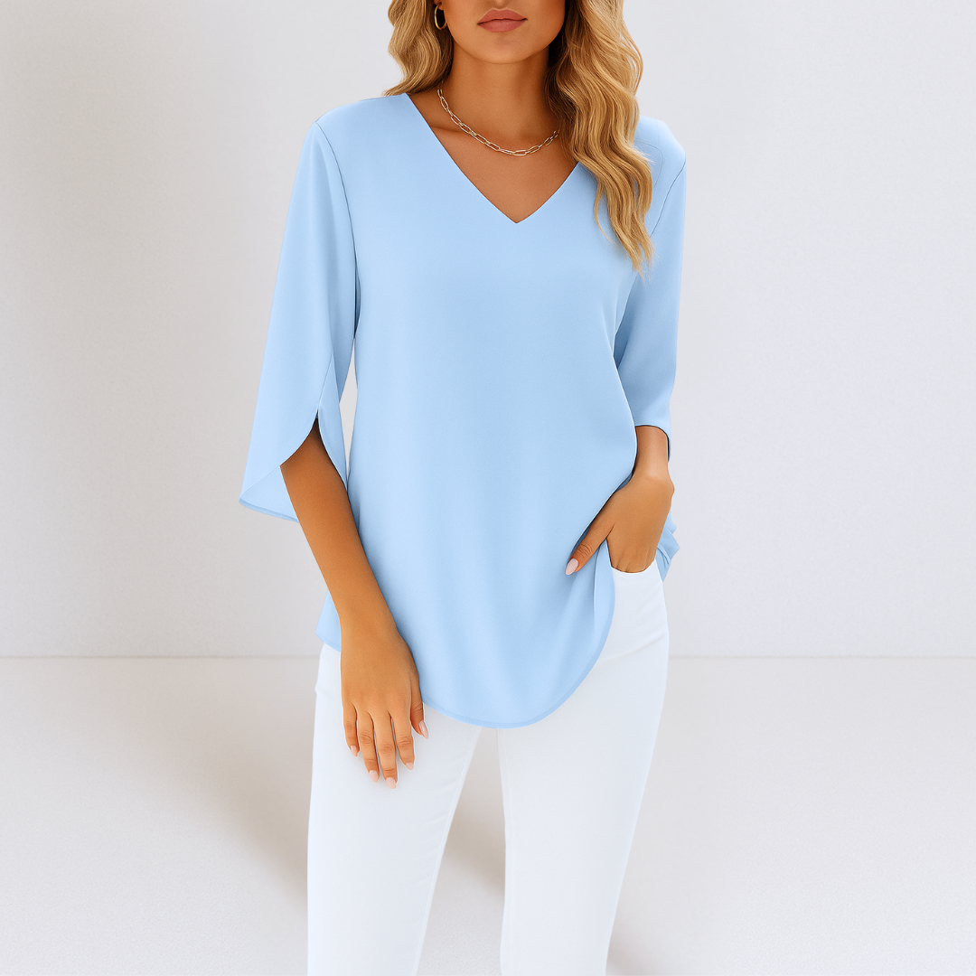 Elegant Blouse with V-Neck and Open Sleeves