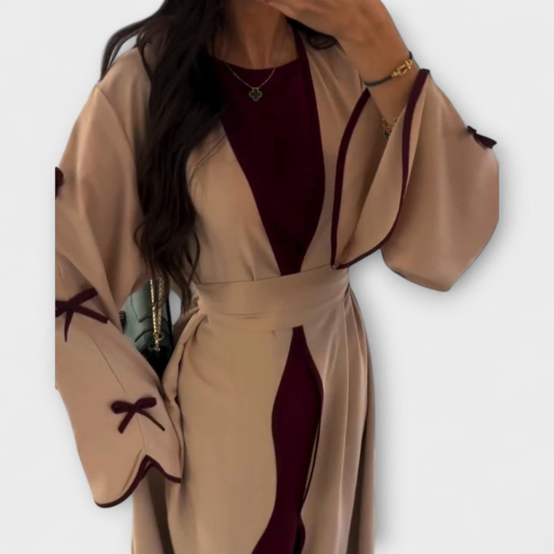 Stylish Cardigan and Dress Combined with Striped Decoration