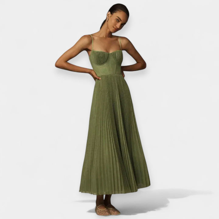 Midi Dress with Pleated Design and Tulle