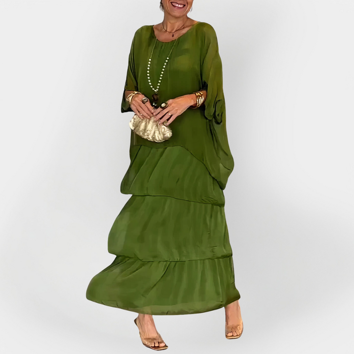 Pleated Dress with Double Layer Effect