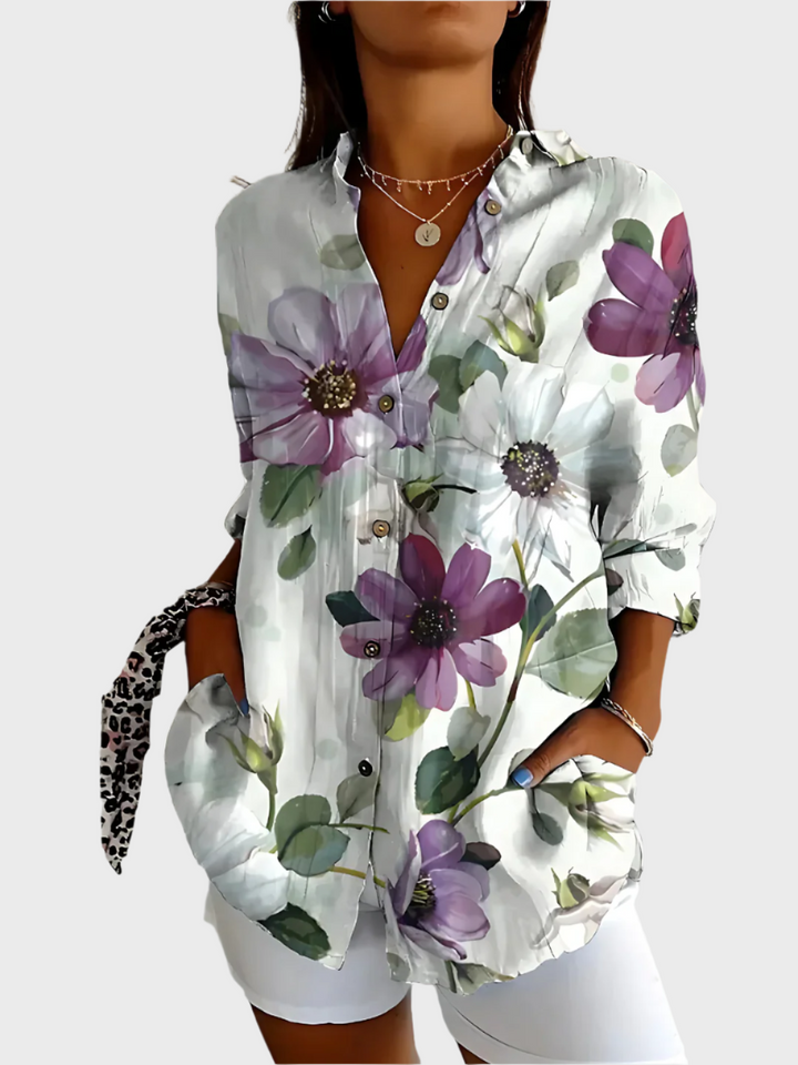 Cotton Blouse with Floral Design