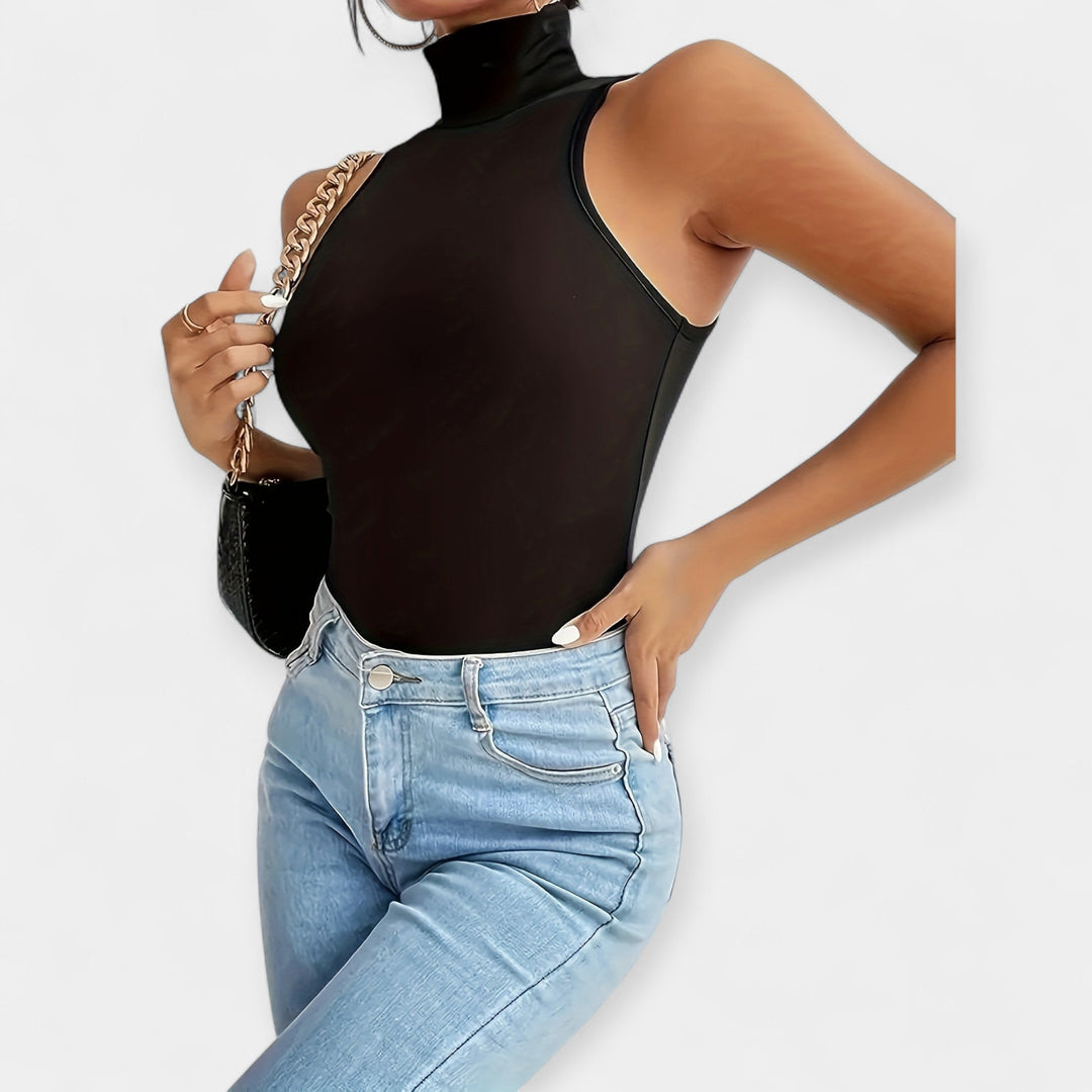 Sleeveless Bodysuit with High Neck