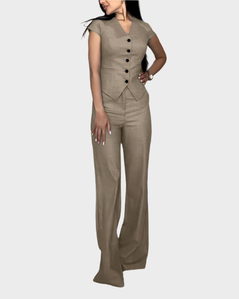 V-Neck Top and Pants Set