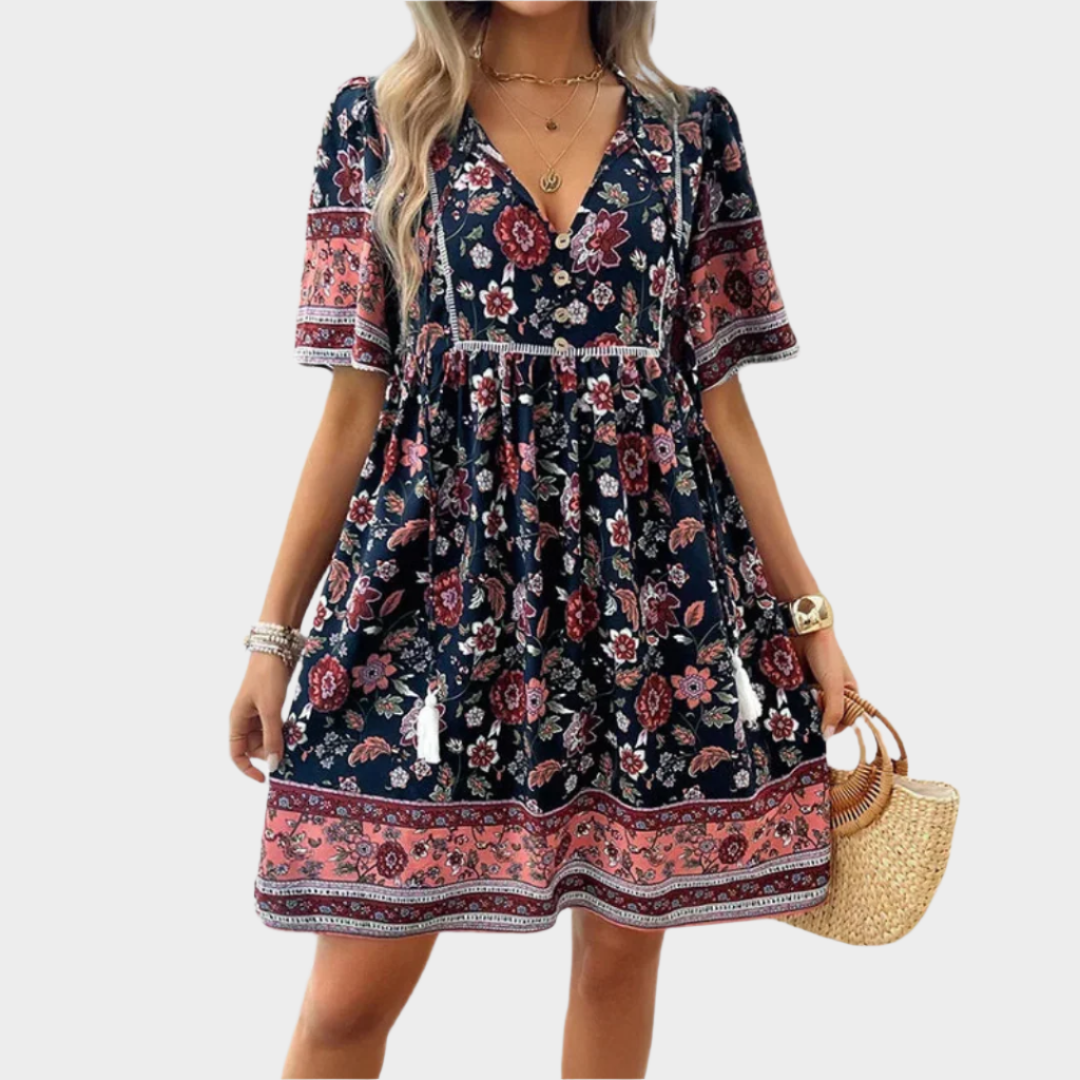 Airy Bohemian Dress with Pattern and Embroidery