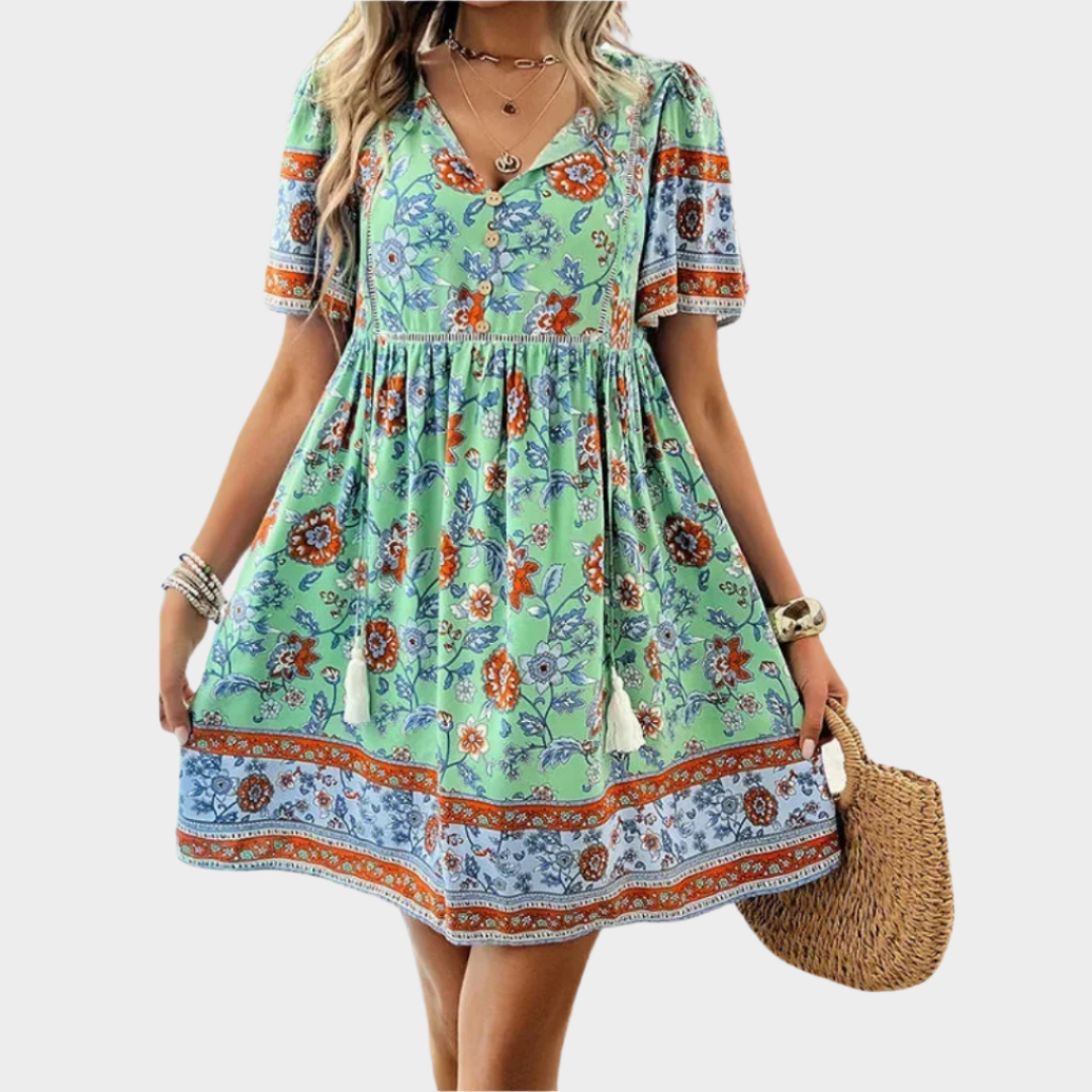 Airy Bohemian Dress with Pattern and Embroidery