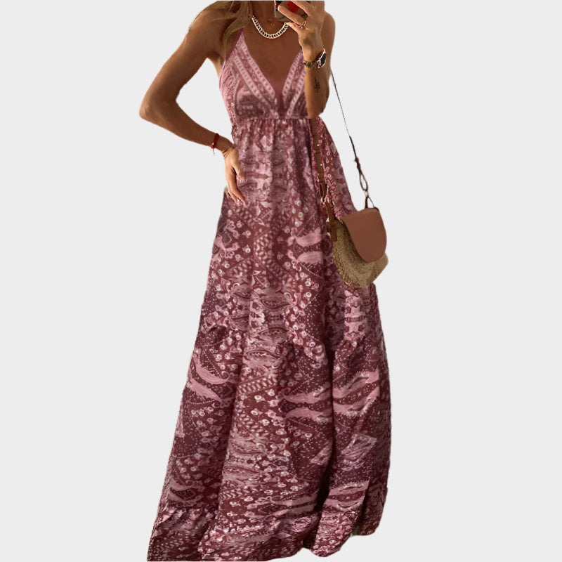 Boho Dress with Thin Straps and V-Neck