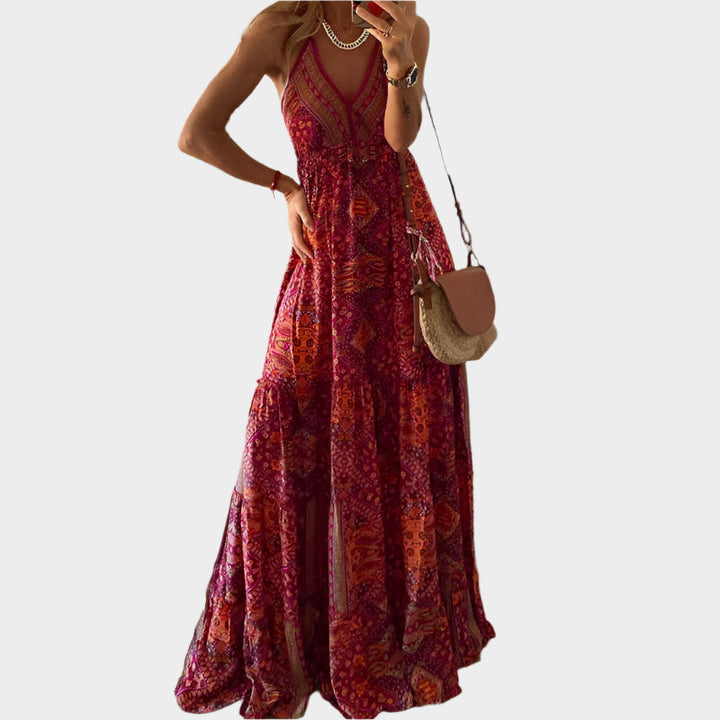 Boho Dress with Thin Straps and V-Neck