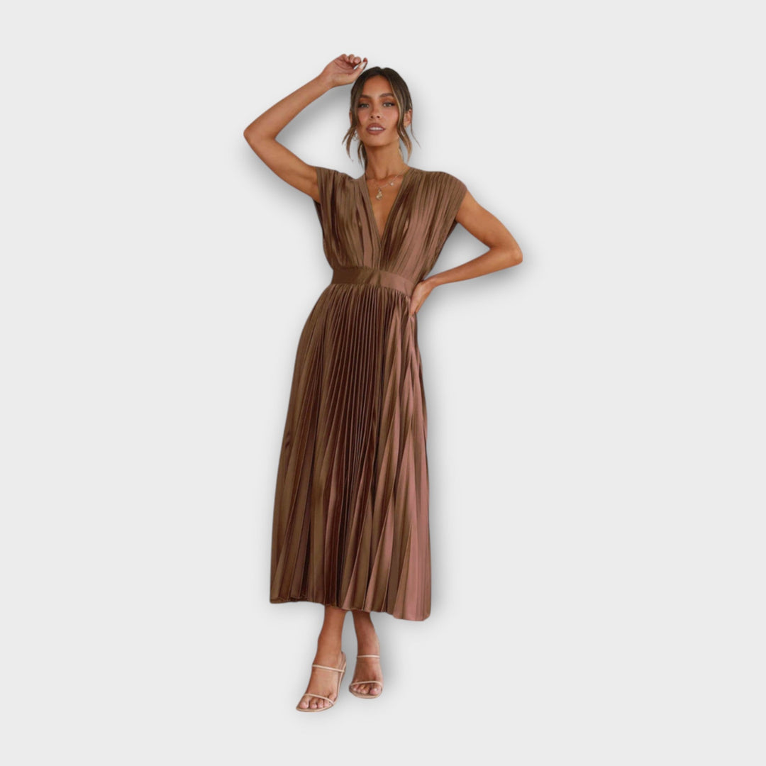 Midi Pleated Dress with Romantic Elegance