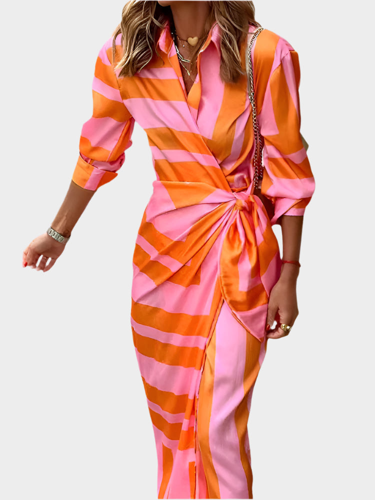 Midi Dress with Striped Design