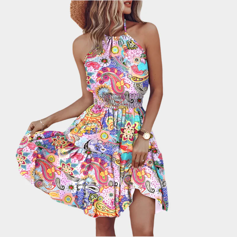 Sexy Mini Dress with Irregular Pattern and Backless Design