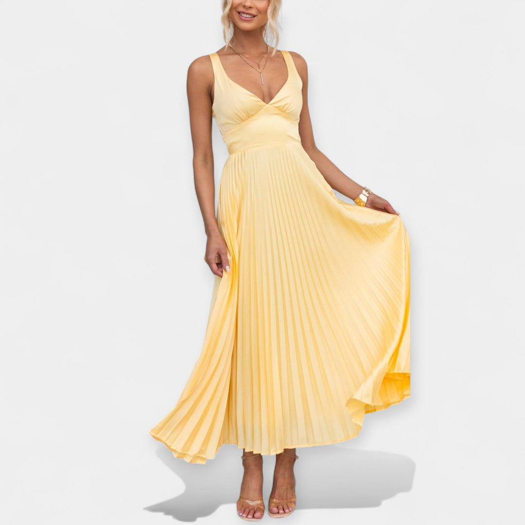 Yellow Pleated Maxi Dress