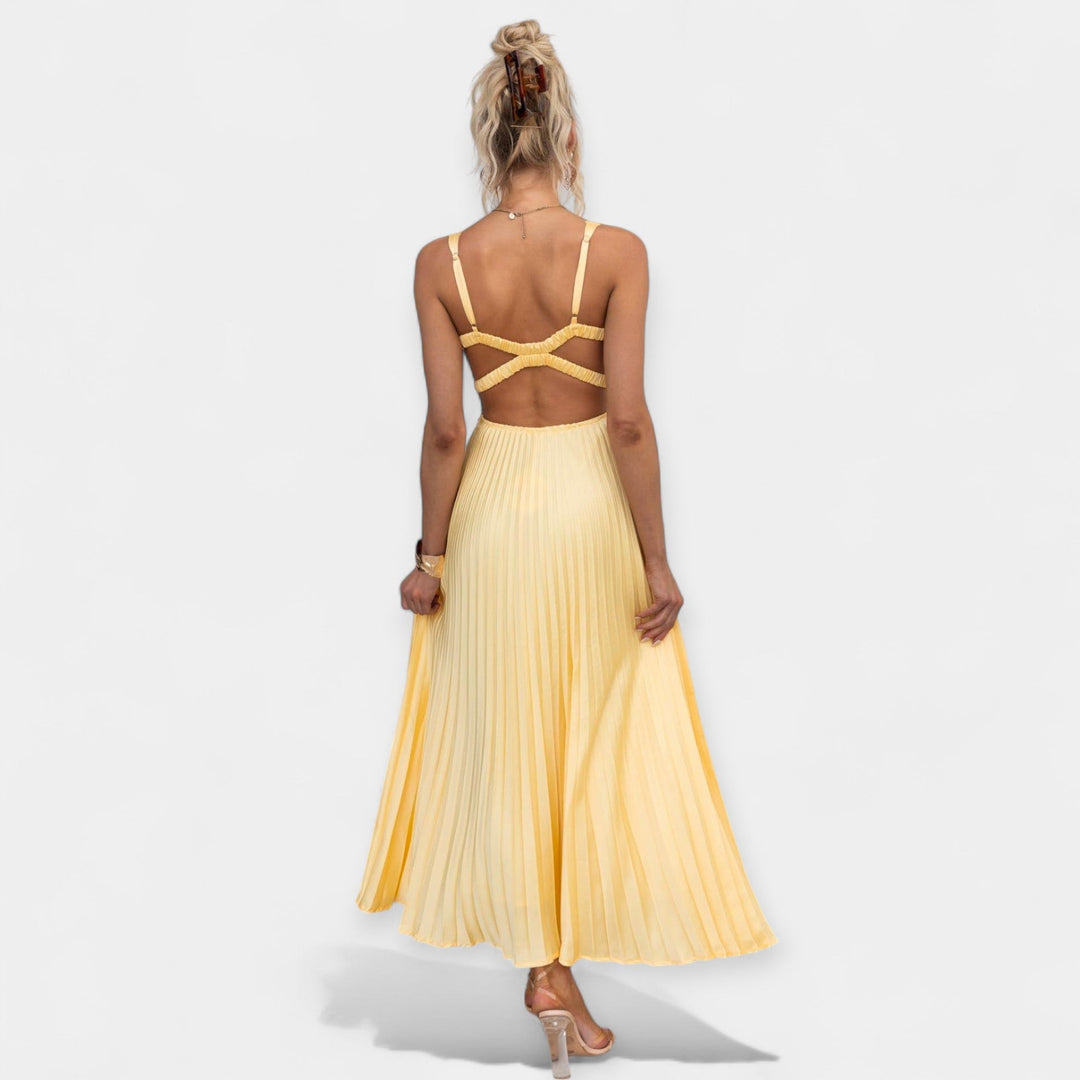 Yellow Pleated Maxi Dress