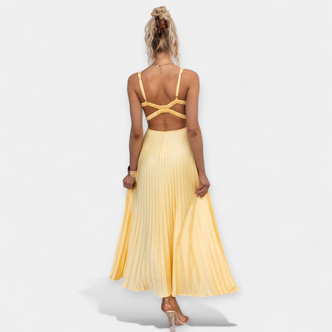 Maxi Dress in Bright Yellow with Open Back