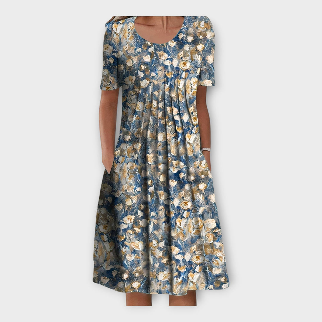 Dress with Floral Design and Short Sleeves
