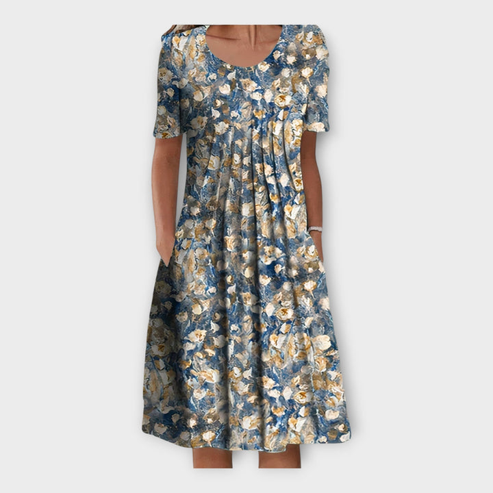 Dress with Floral Design and Short Sleeves