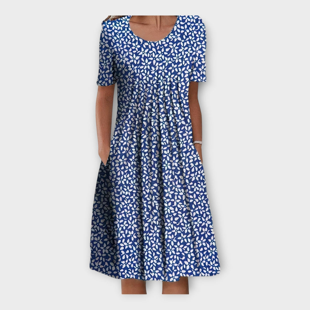 Dress with Floral Design and Short Sleeves