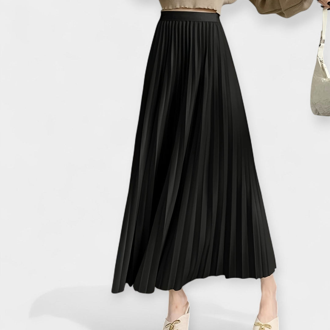 Long Pleated Satin Skirt